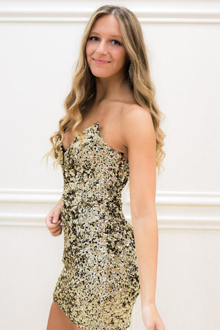 Black Sequin Strapless Fitted Homecoming Dress