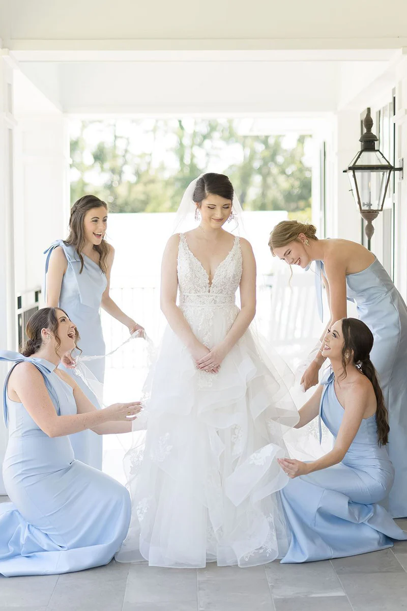 Elegant Asymmetrical One Shoulder Blue Sheath Bridesmaid Dress