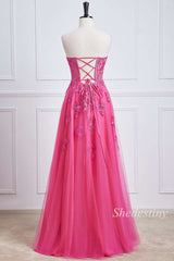 Hot Pink Appliques Sweetheart A-Line Long Formal Dress with Slit