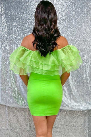 Green Off-the-Shoulder Ruffle Fitted Homecoming Dress
