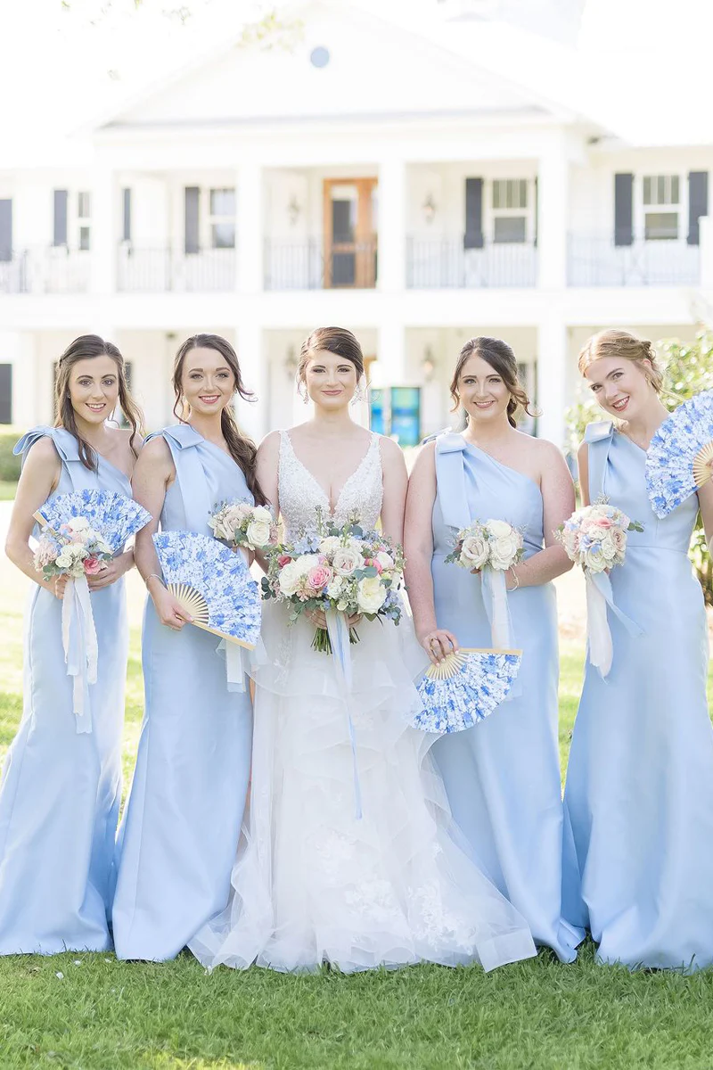 Asymmetrical One Shoulder Blue Sheath Elegant Bridesmaid Dress