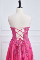 Hot Pink Appliques Sweetheart A-Line Long Formal Dress with Slit