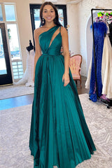 One-Shoulder Royal Blue Keyhole A-Line Long Prom Dress