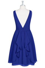 Royal Blue Surplice Cascading Ruffle Chiffon Mini Bridesmaid Dress