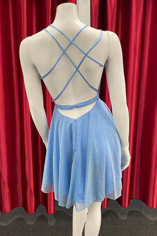 Blue Cowl Neck Cross-Back Hotfix Short Party Dress