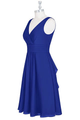 Royal Blue Surplice Cascading Ruffle Chiffon Mini Bridesmaid Dress