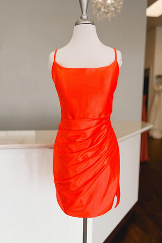 Orange Lace-Up Ruched Homecoming Dress