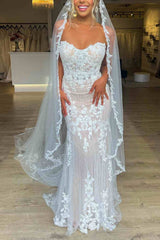 Sweetheart Lace Applique Mermaid Wedding Dress