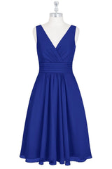 Royal Blue Surplice Cascading Ruffle Chiffon Mini Bridesmaid Dress