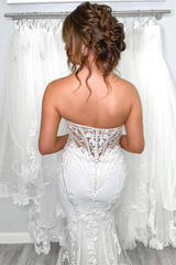 White Strapless Sweetheart Appliques Mermaid Long Wedding Dress