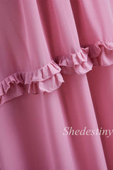 Pink Spaghetti Strap Tie-Back Ruffle Maxi Dress