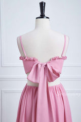 Pink Spaghetti Strap Tie-Back Ruffle Maxi Dress