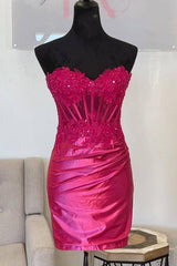 Fuchsia Sequin Strapless Bodycon Homecoming Dress 