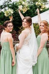 Dusty Sage Lace Chiffon A-Line Bridesmaid Dress