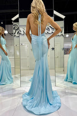 Yellow Halter Tie-Back Trumpet Long Prom Gown