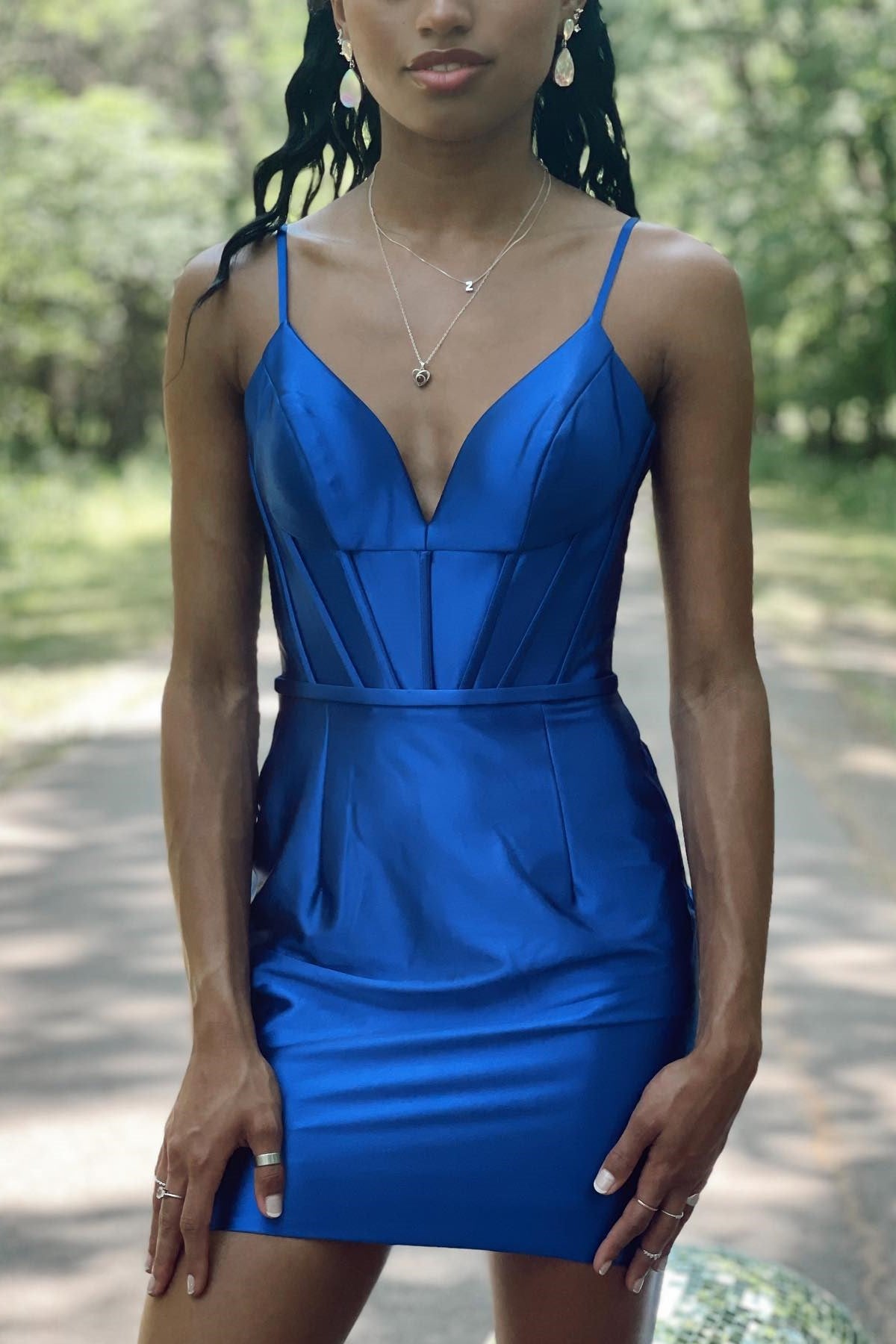 Turquoise V-Neck Bodycon Homecoming Dress with Spaghetti Straps