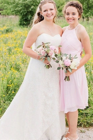 Light Pink Chiffon Halter Short Bridesmaid Dress