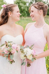 Light Pink Chiffon Halter Short Bridesmaid Dress