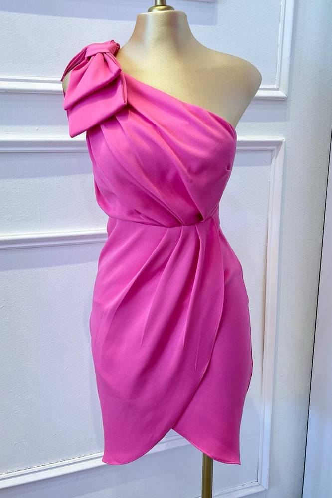 Hot Pink One Shoulder Homecoming Dress with Bow