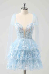 Light Blue A-Line Short Homecoming Dress with Sequins