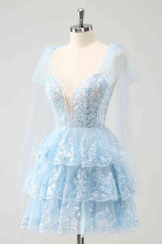 Light Blue A-Line Short Homecoming Dress with Sequins