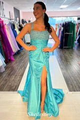 Beaded Corset Mist Green Mermaid Prom Dress with Bowknot