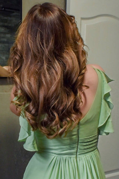 Modest Dusty Sage Chiffon A-Line Halter neckline Back Zip Ankle-Length Bridesmaid Dress main image 0