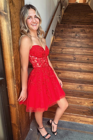 Red Appliques Sweetheart A-Line Short Homecoming Dress