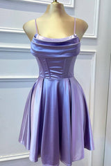 Purple Cowl-Neck A-Line Short Homecoming Dress