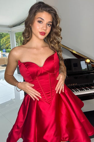 Red Strapless A-Line Homecoming Dress