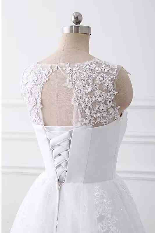 Lace  Beading Applique V Neck A-Line Wedding Dress