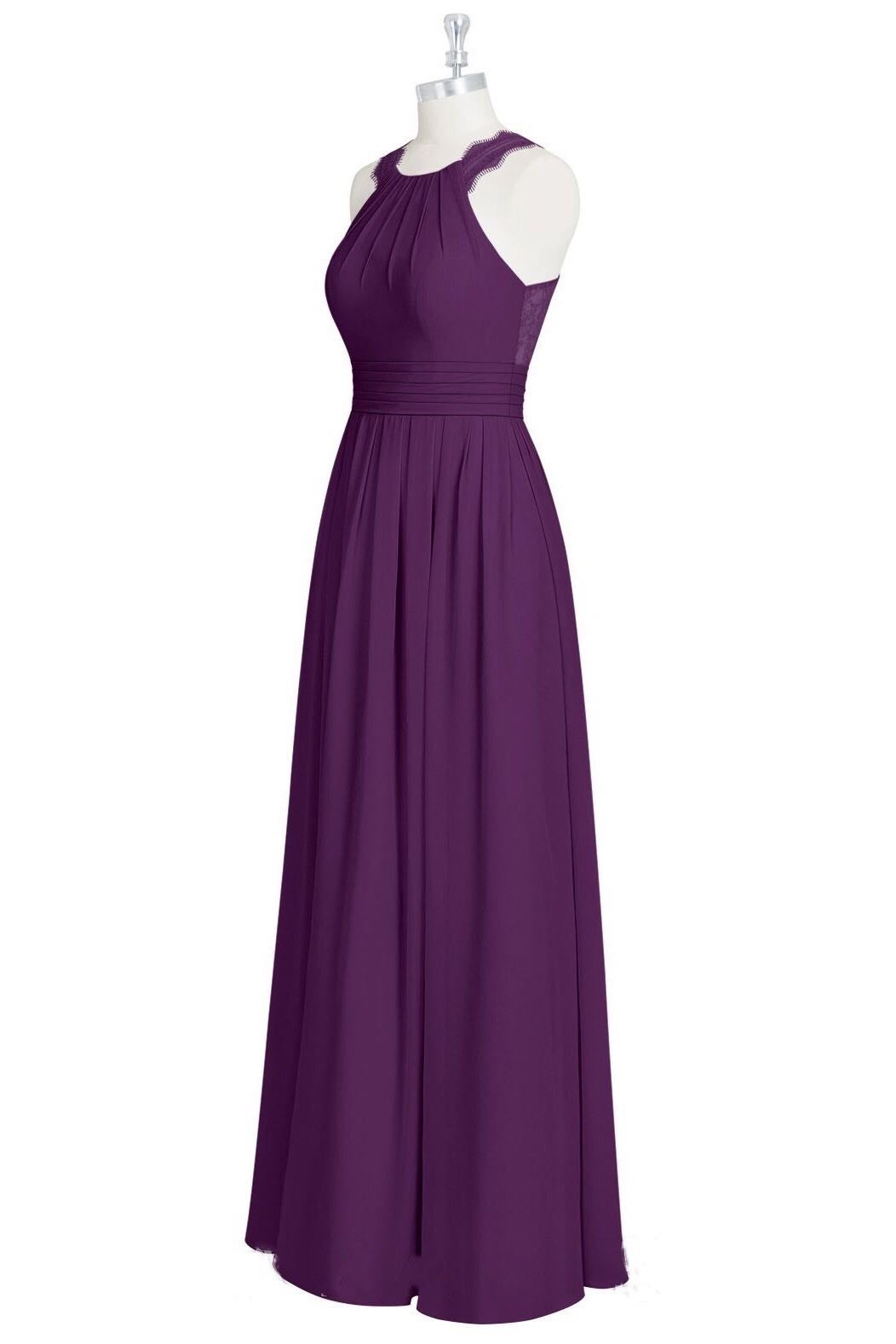 Grape Halter Lace Straps Chiffon Long Bridesmaid Dress