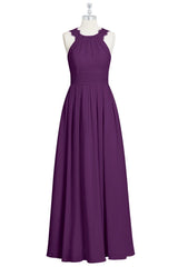 Grape Halter Lace Straps Chiffon Long Bridesmaid Dress