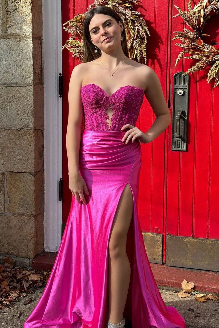 Pink Detachable Long-Sleeves Appliques Lace Mermaid Evening Gown JTE328 main image 0