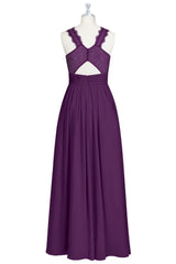 Grape Halter Lace Straps Chiffon Long Bridesmaid Dress