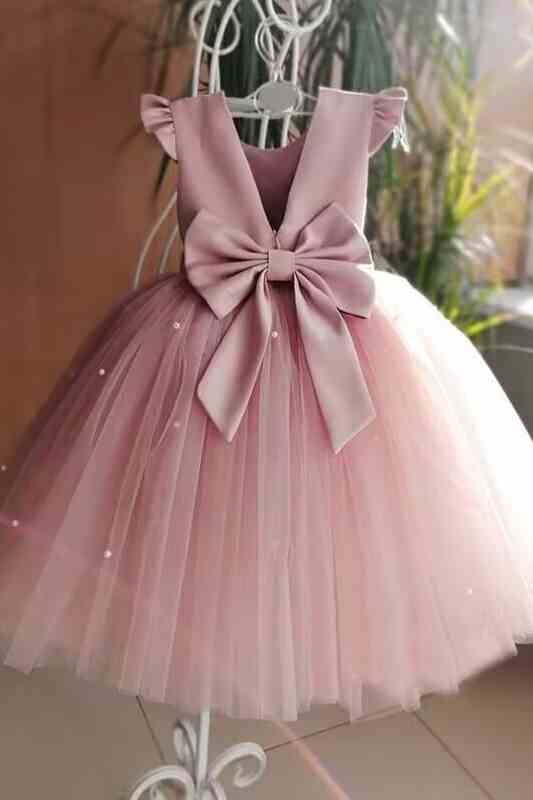 Sparkly Beading A-Line Tulle Flower Girl Dresses with Bow