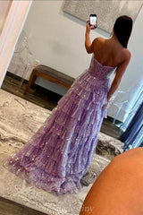 Sweetheart Sheer Corset Glitter Lilac  Tiered Prom Dress with Slit
