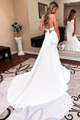 Ivory Sweetheart Backless Mermaid Long Wedding Dress with Attached Train