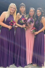 Plum Chiffon Halter Long Bridesmaid Dress