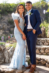 Red Feather Lace Off-the-Shoulder Long Prom Dress with Slit