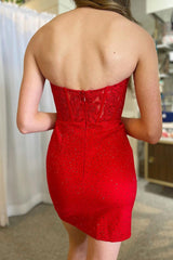 Red Appliques Sweetheart Fitted Hotfix Dress