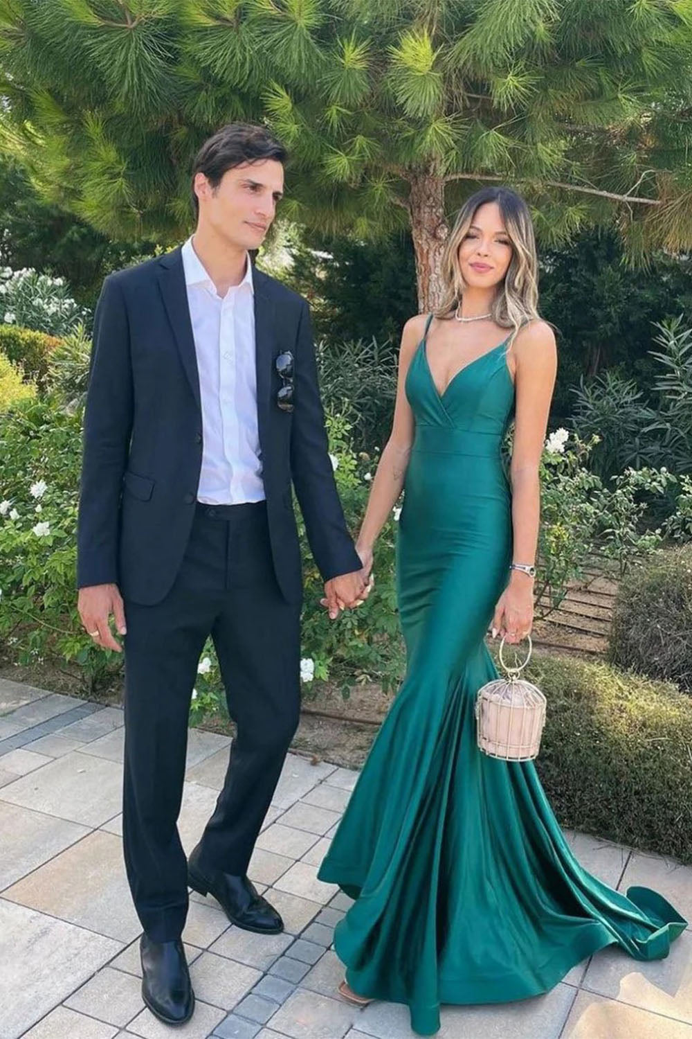 Dark Green Mermaid Spaghetti Straps Satin Long Prom Dress