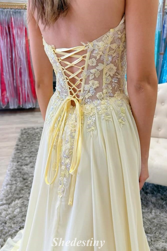 Sweetheart Yellow Lace-up Prom Dress