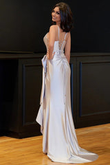 Hot Pink Spaghetti Straps Mermaid Satin Long Corset Prom Dress with Bow