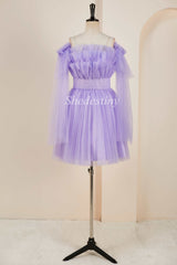 Lavender Strapless Tiered Short Homecoming Dress with Detachable Sleeves