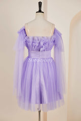 Lavender Strapless Tiered Short Homecoming Dress with Detachable Sleeves