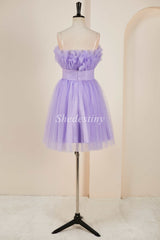 Lavender Strapless Tiered Short Homecoming Dress with Detachable Sleeves