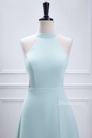 Aqua Blue Halter Cross-Back Maxi Dress with Slit