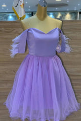 Off the Shoulder A-Line Tulle Homecoming Dress