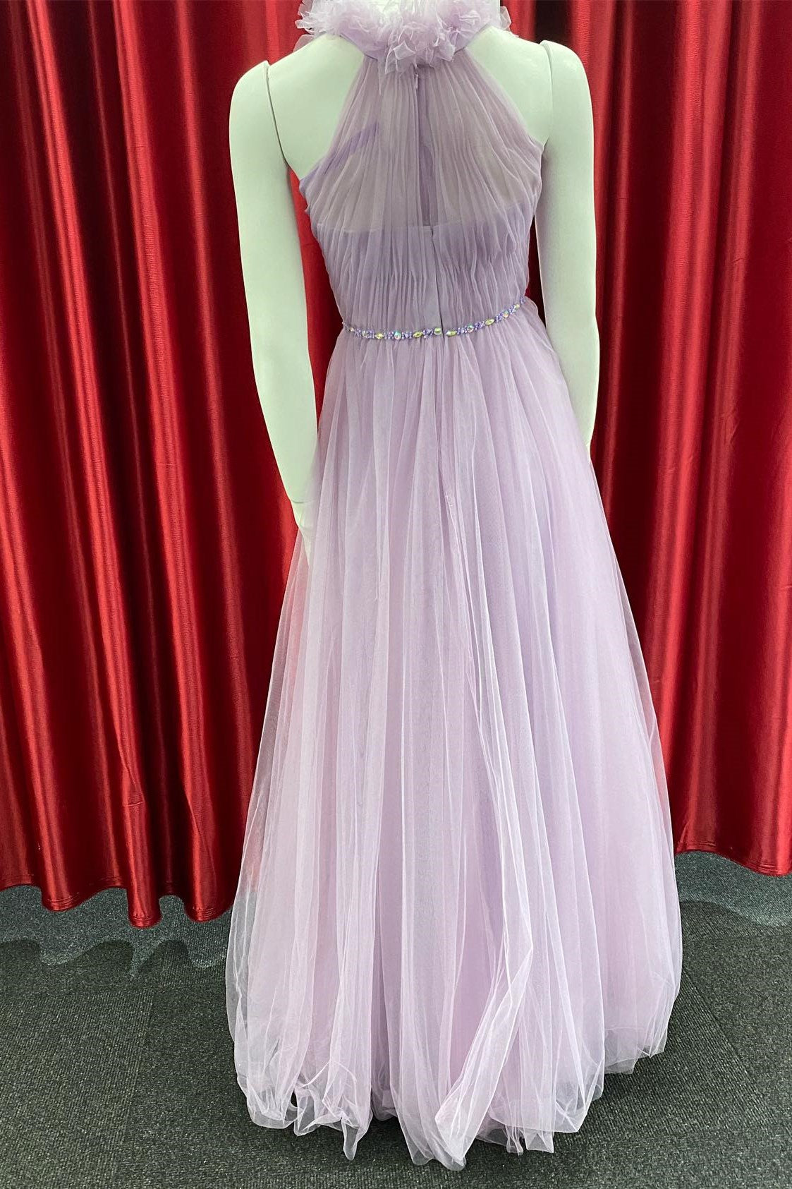 Lilac Tulle Halter A-Line Long Formal Dress
